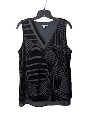 Halogen Velvet Burnout Geometric V-Neck Tank Top Black Medium Chic City Artistic